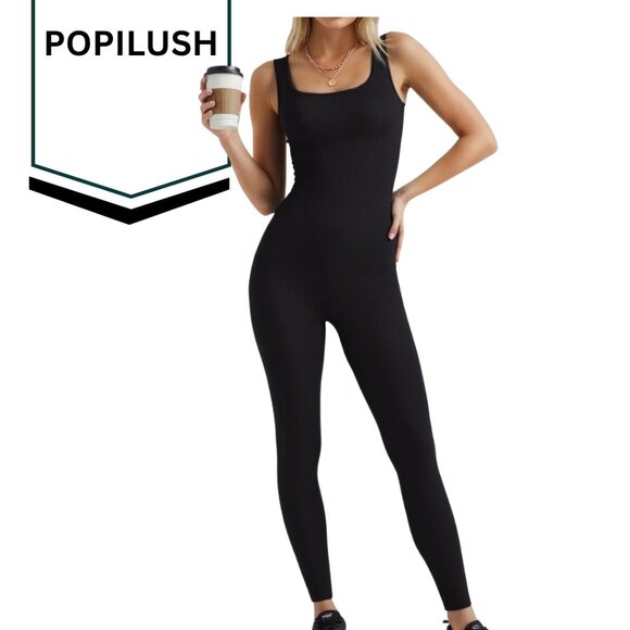 Popilush Jumpsuits for Women Built-In Bra Square Neck Workout Seamless Leggings - Picture 6 of 6